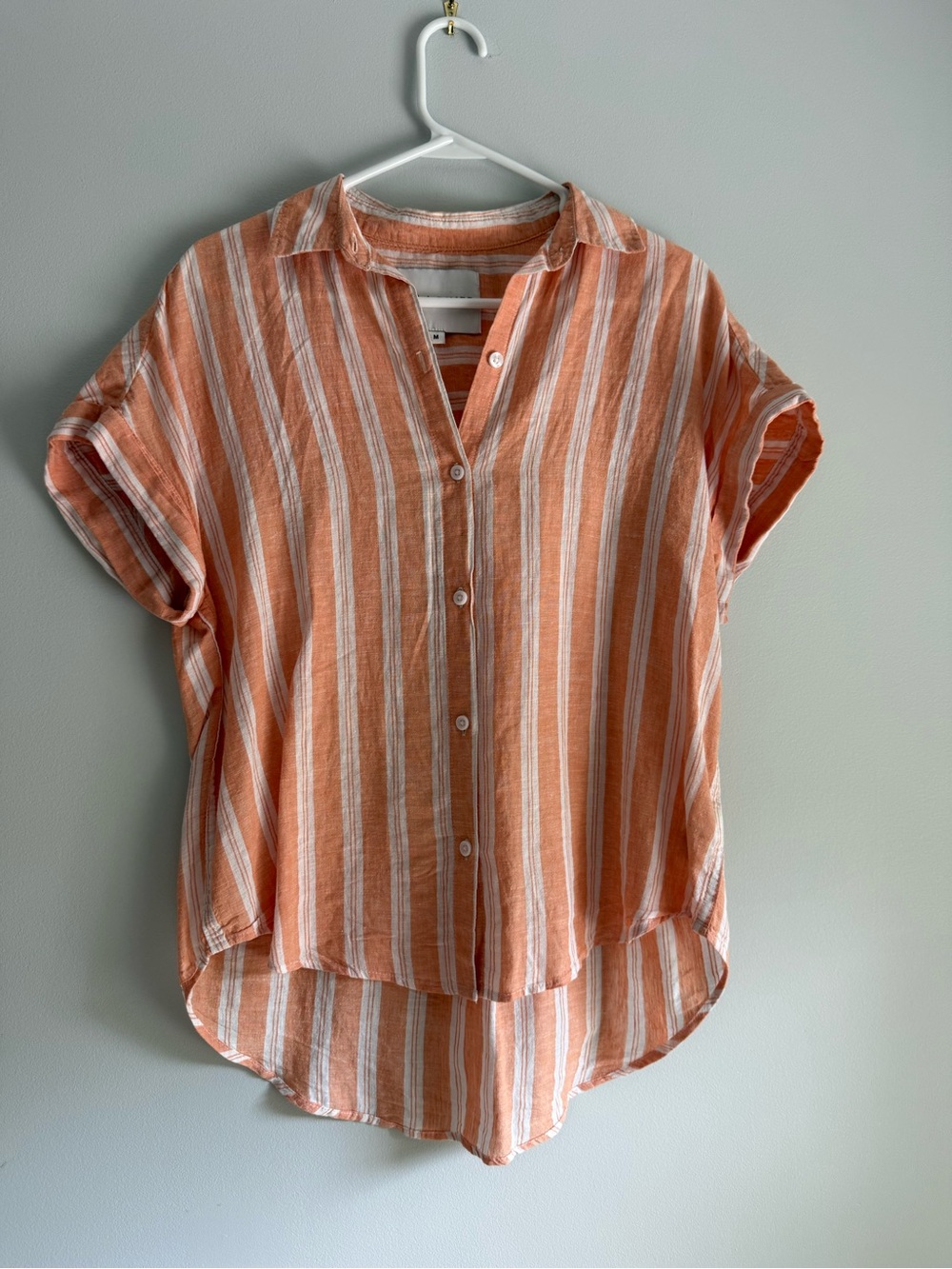 Relaxed Peach-White Striped Button-Down Shirt